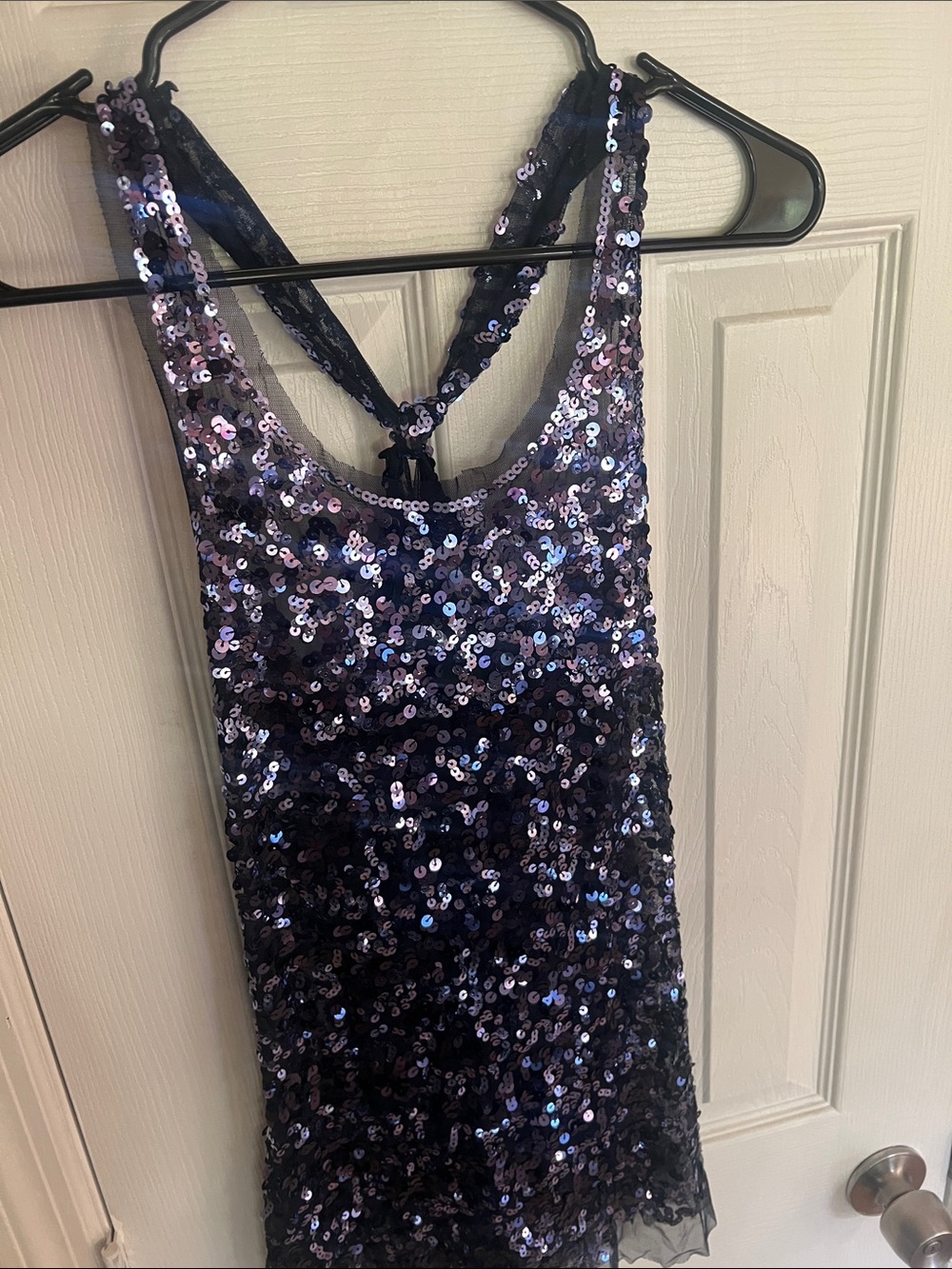 Wet Seal Black Sequin Tank Dress with Purple Shimmer